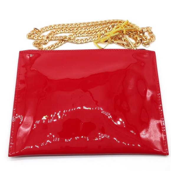 Yves Saint Laurent Red Leather Clutch Shoulder Bag YSL Pin Purse Gold-to… - Picture 5 of 13